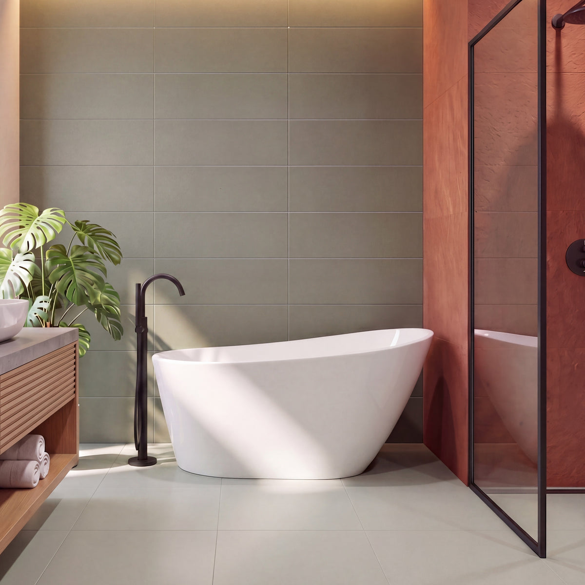 Neptune Malaga F1 3266 AFR Acrylic Freestanding End Drain Bathtub in White