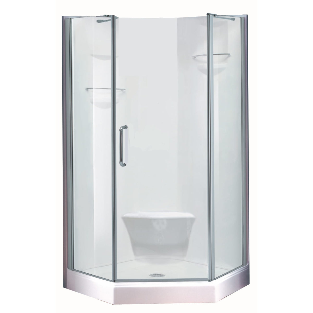 Neptune Maya 3838 Neo-Angle Acrylic Corner One-Piece Shower with Center Drain in White - image 2