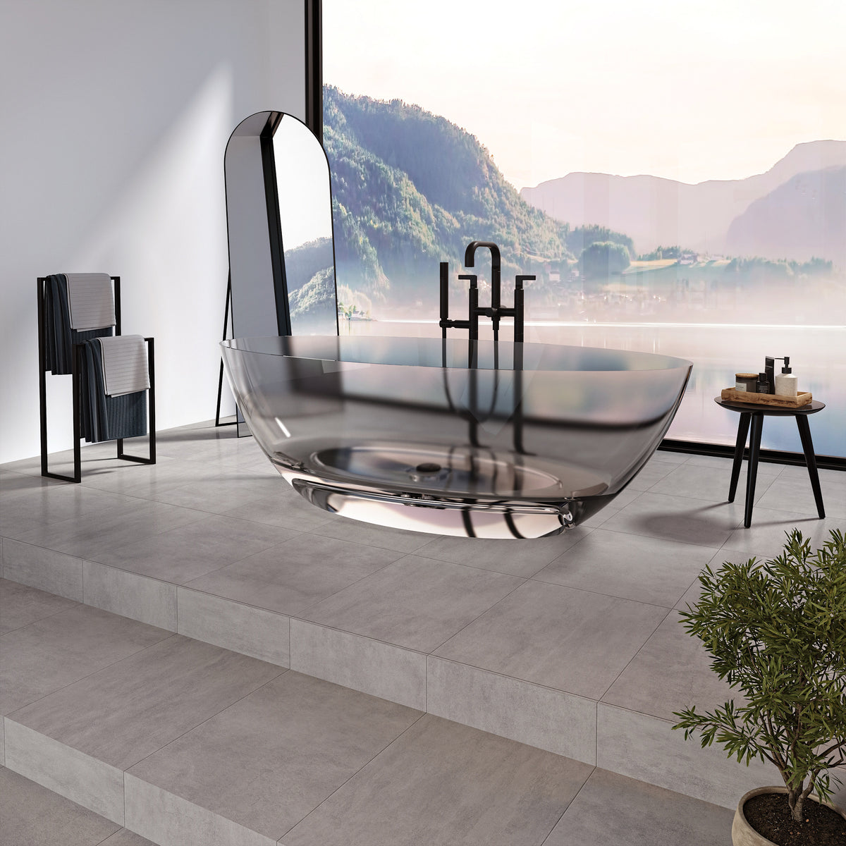 Neptune Mosta 6732 AFR Solid Surface Freestanding Center Drain Double Ended Bathtub
