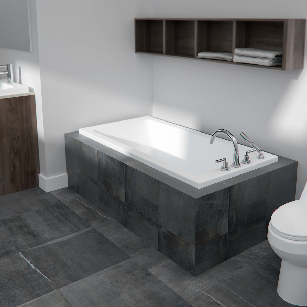 Neptune Pia 3060 AFR Acrylic Drop-in End Drain Bathtub in White
