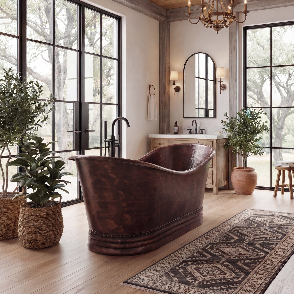 Neptune Pristina 6734 AFR Antique Copper Freestanding Double Slipper Center Drain Bathtub