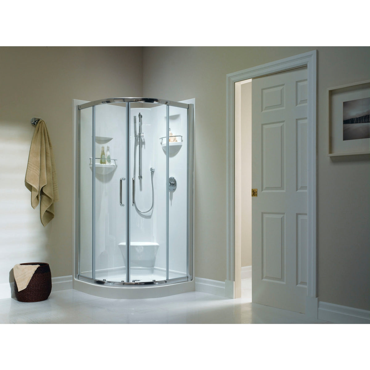 Neptune Sacha 4040 Neo-Round Acrylic Corner One-Piece Shower with Center Drain in White