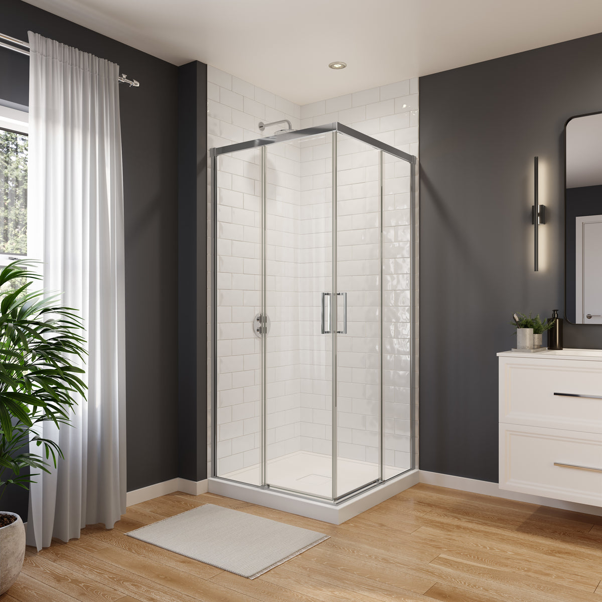 Neptune Sella 36 x 36 x 74 in 6 mm Sliding Shower Door for Corner Installation with Clear glass in Chrome