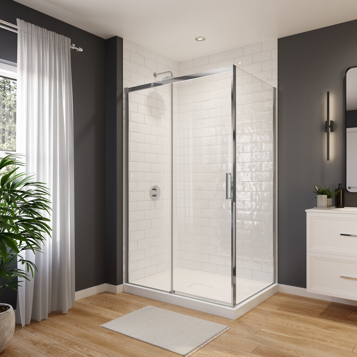 Neptune Sella 48 x 32 x 74 in 6 mm Sliding Shower Door for Corner Installation with Clear glass in Chrome