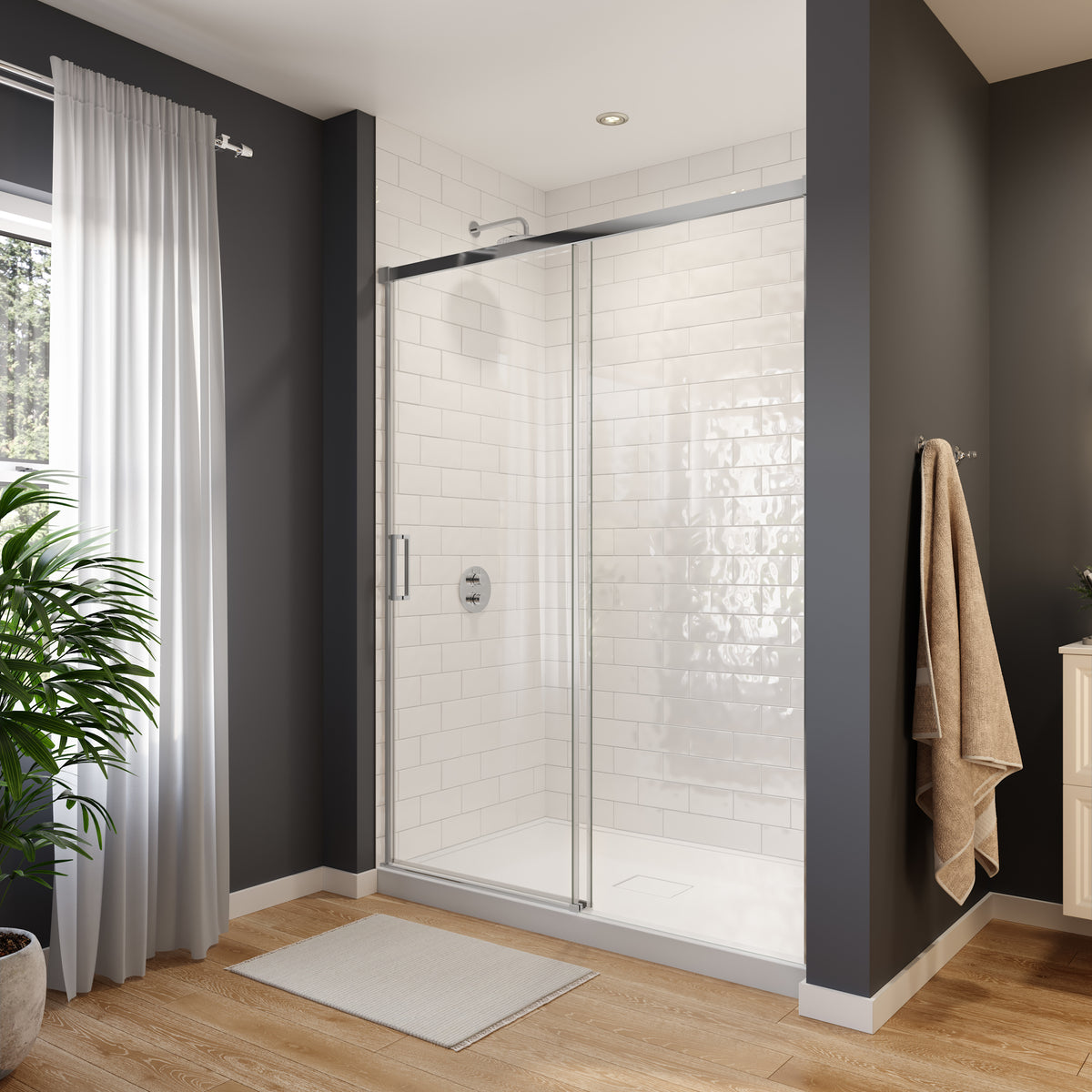 Neptune Sella 60 x 74 in 6 mm Sliding Shower Door for Alcove Installation with Clear glass in Chrome