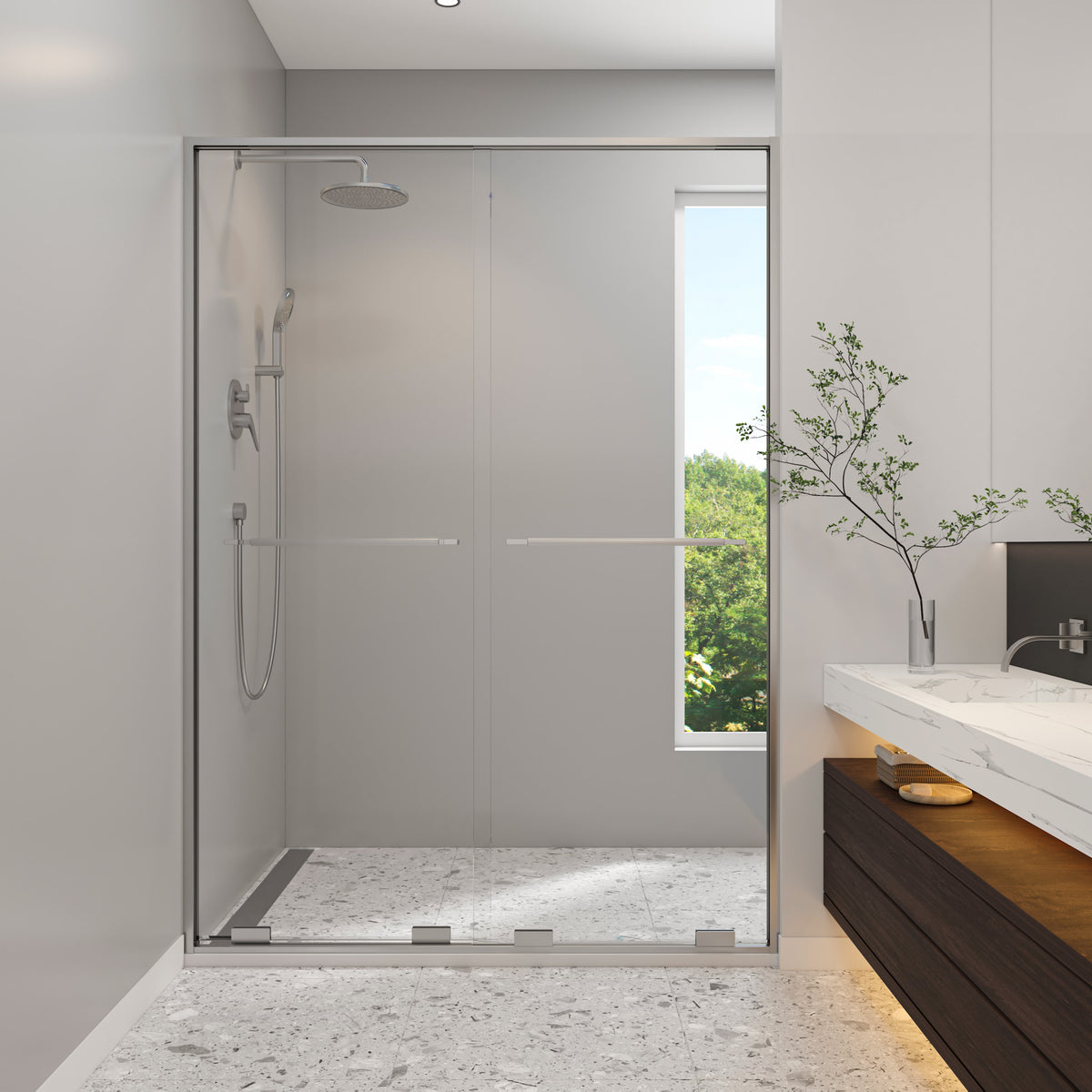 Neptune Solani 57- 59 1/2 x 79 3/4 in 8mm Bypass Shower Door for Alcove Installation