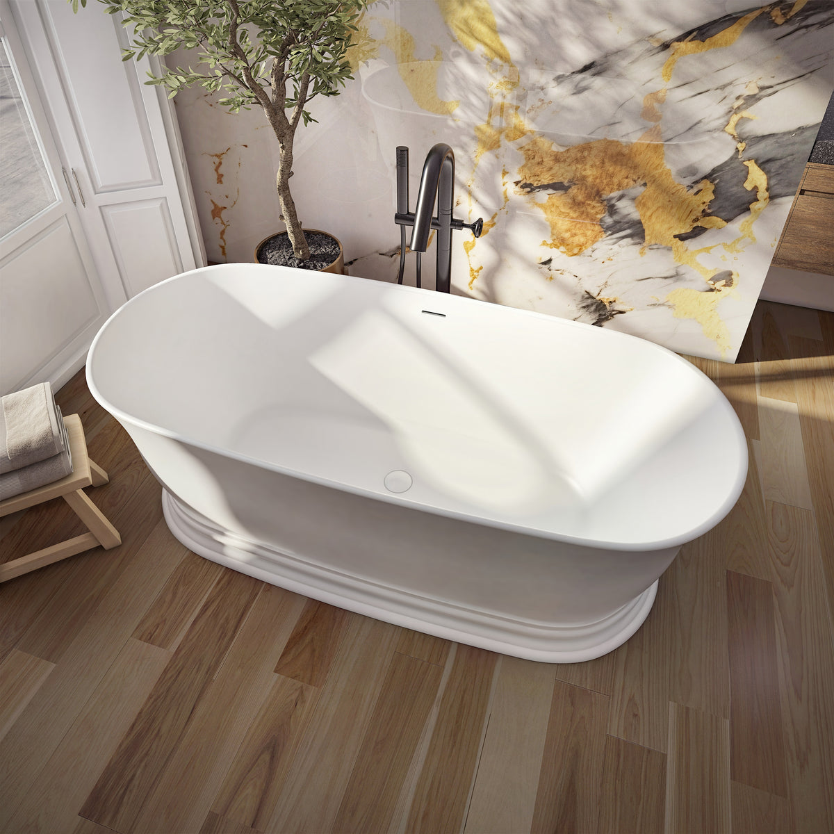 Neptune Vantaa 7132 AFR Solid Surface Freestanding Center Drain Bathtub in Matte White - image 2