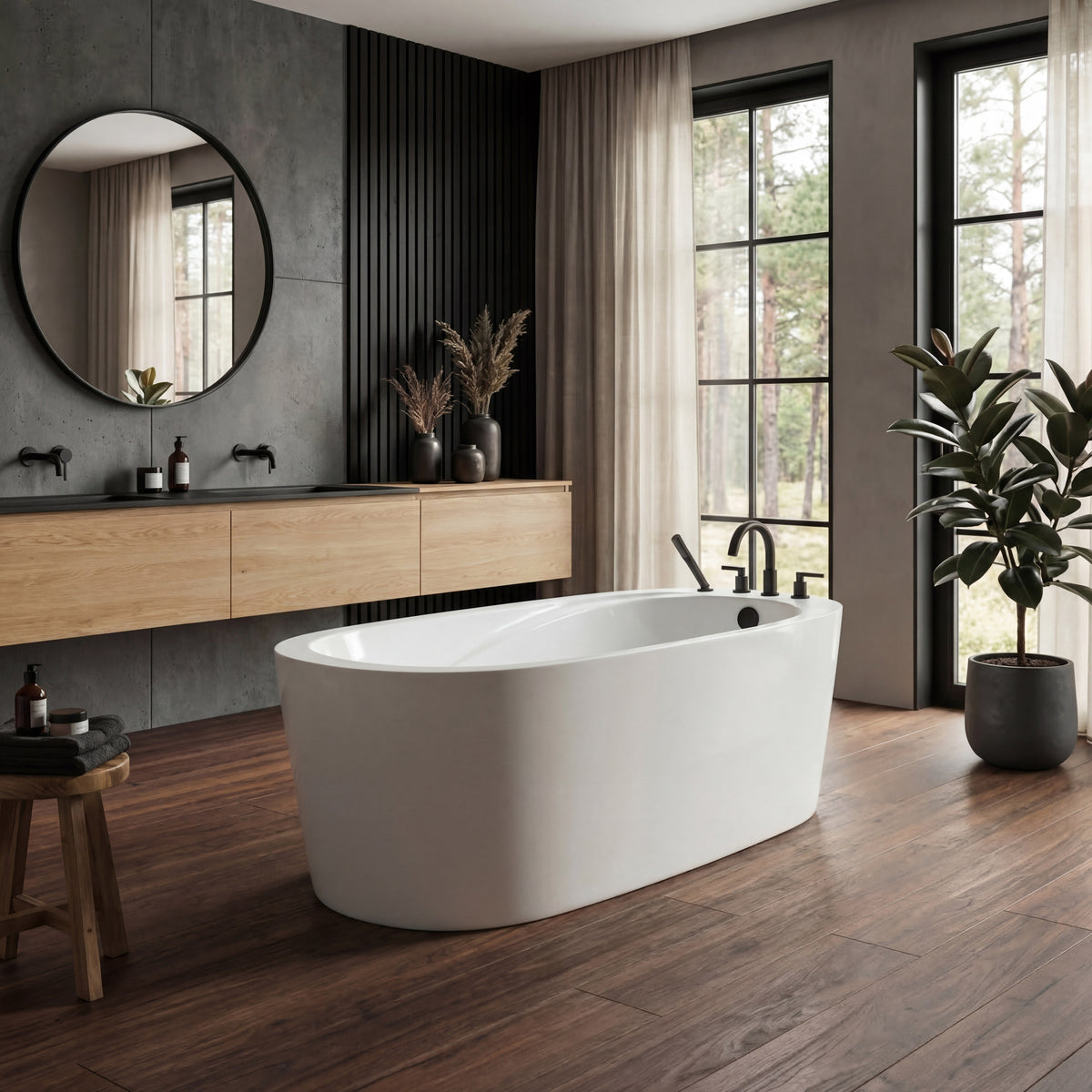 Neptune Vapora F1 7236 Acrylic Freestanding End Drain Bathtub in White