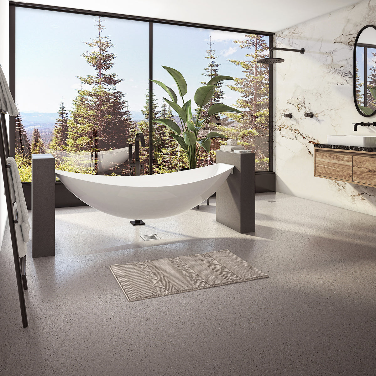 Neptune Zadar 79 Acrylic Floating Hammock Center Drain Bathtub in White - image 3