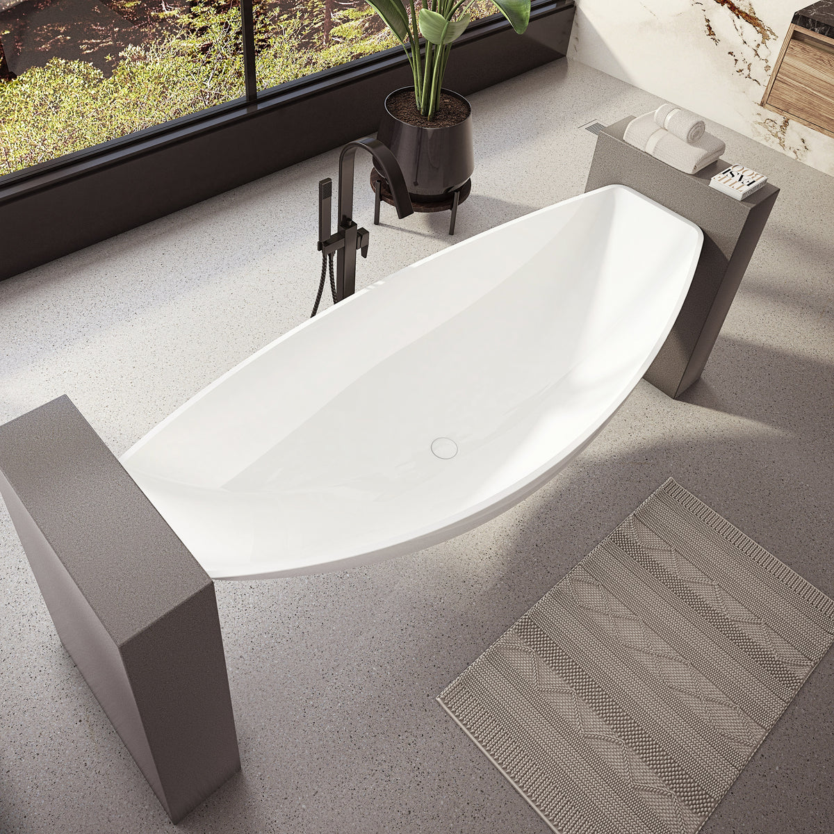 Neptune Zadar 82 Acrylic Floating Hammock Center Drain Bathtub in White - image 2