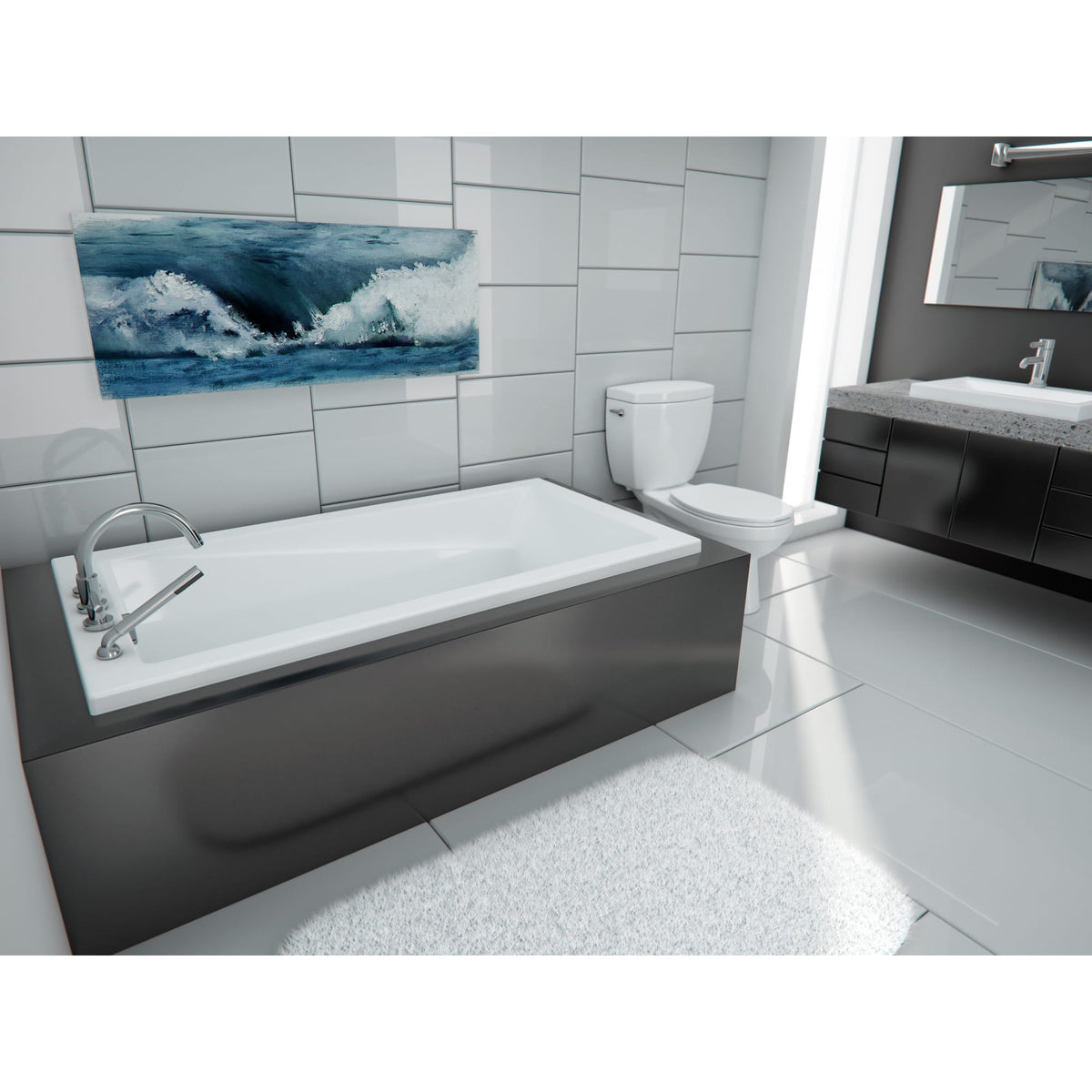 Neptune Zenya 6032 IF AFR Acrylic Alcove Right Drain Bathtub in White - image 2