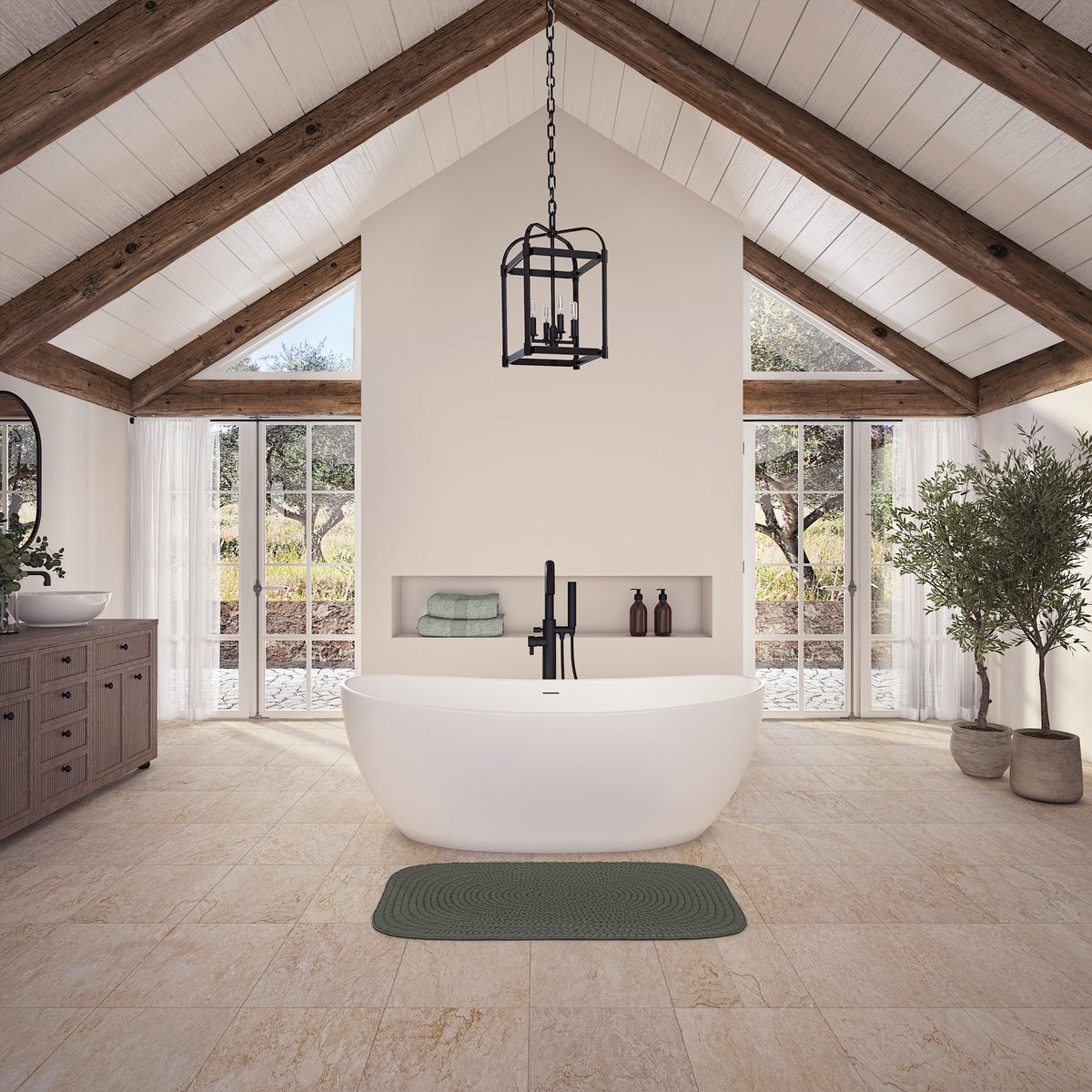Neptune Zilina 7134 AFR Solid Surface Freestanding Double Slipper Center Drain Bathtub in Matte White