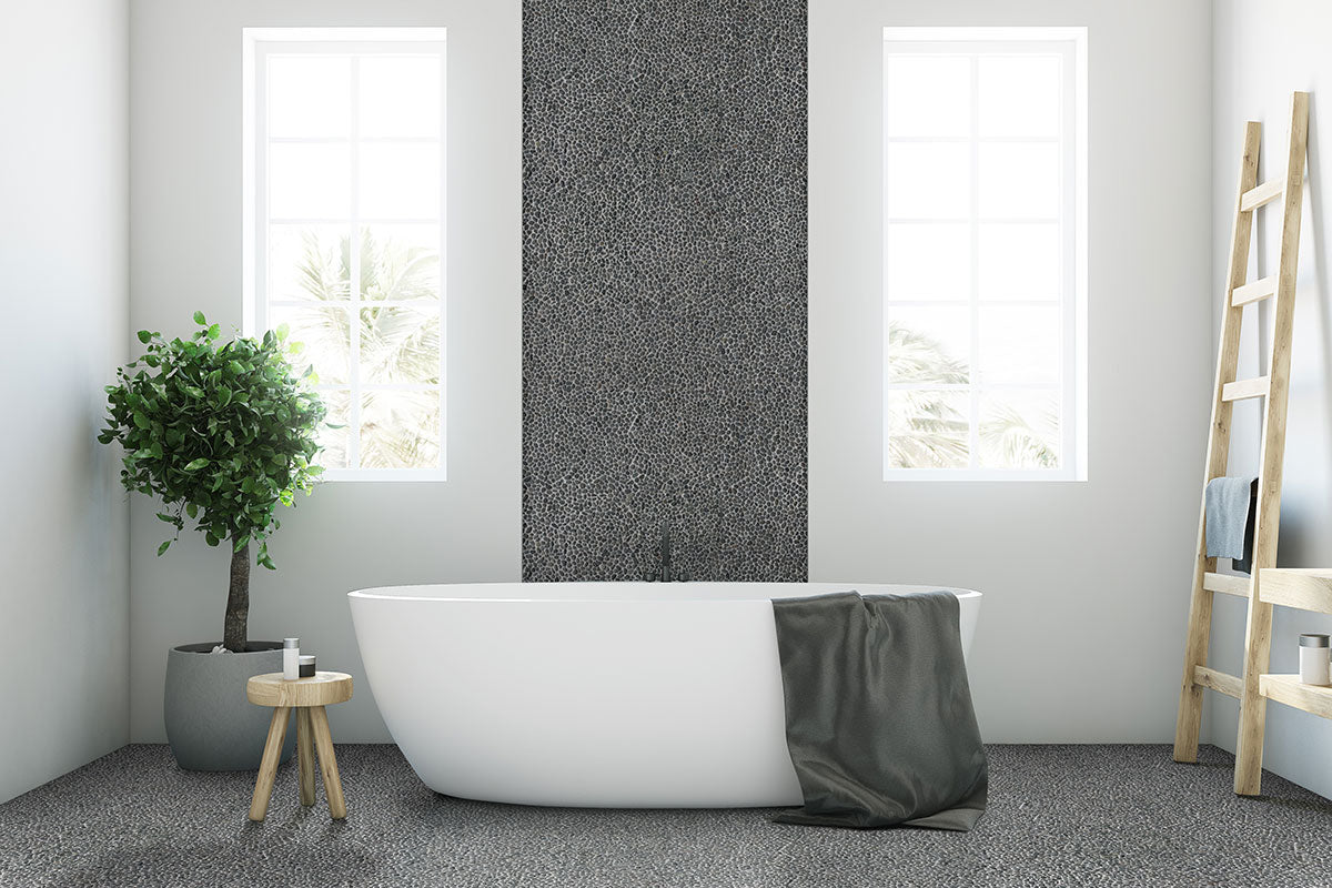 MSI Noir Ash Mini Pebble Tumbled Marble mosaic (SMOT-PEB-NOIASHT) – MSI room scene (bathroom)