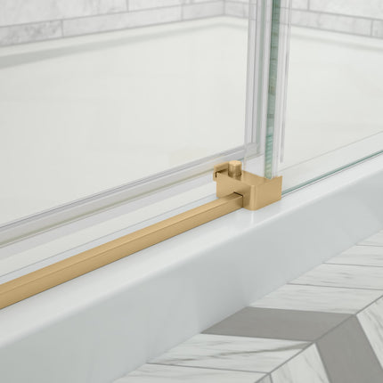 Odyssey SC 57-59 ½ x 78in. 8 mm Sliding Shower Door for Alcove Installation with Clear glass in Brushed Gold - Plumbing Market