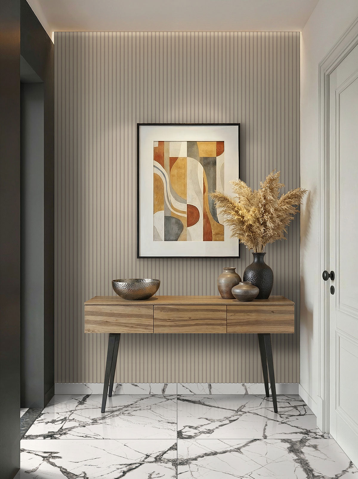 MSI Dusk 9.5 x 94.5 MDF slat panel (WPNL-ACWFLTDUS9.5x94.5) – MSI room scene (entryway)