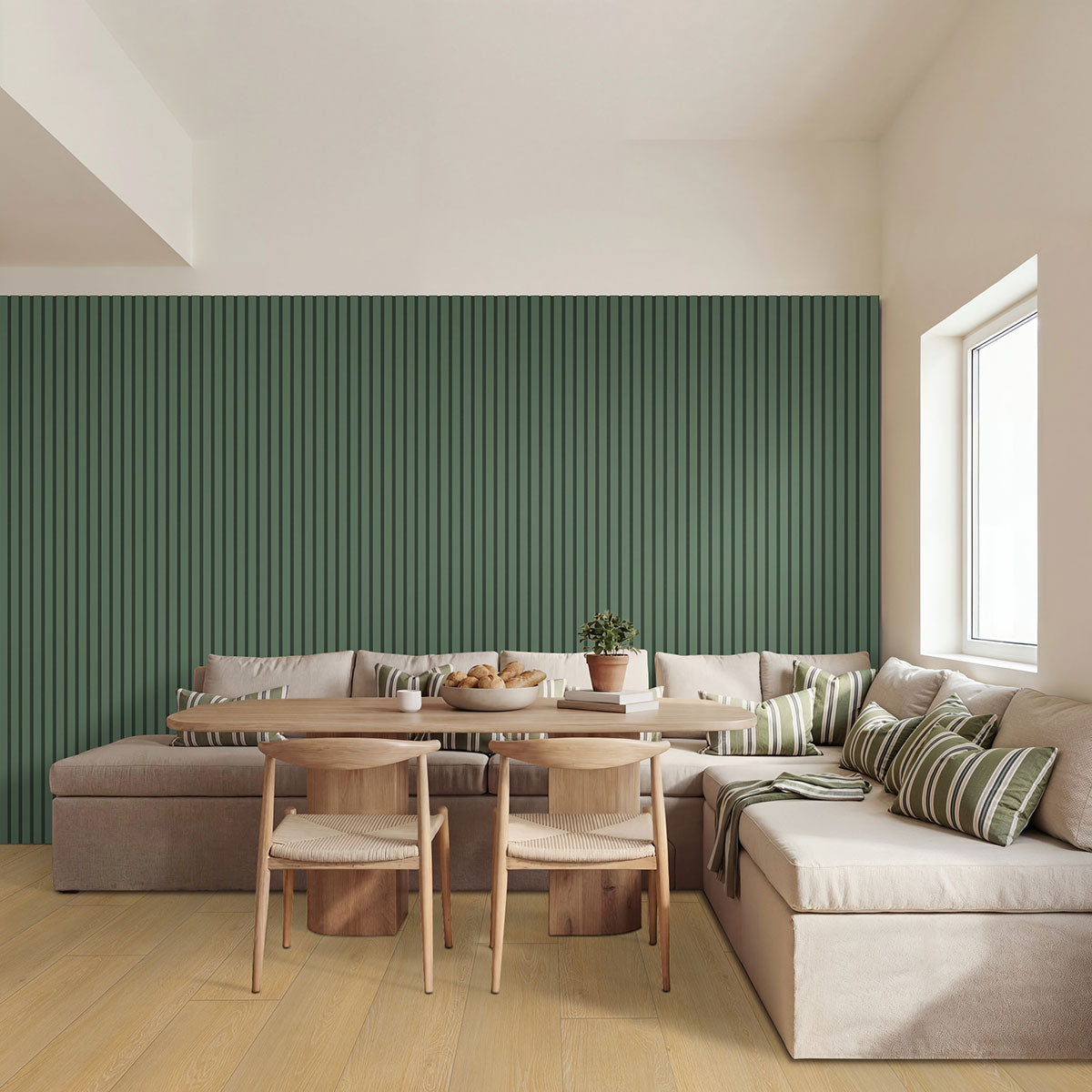 MSI Jade 9.5 x 94.5 MDF slat panel (WPNL-ACWFLTJAD9.5x94.5) – MSI room scene (living room)