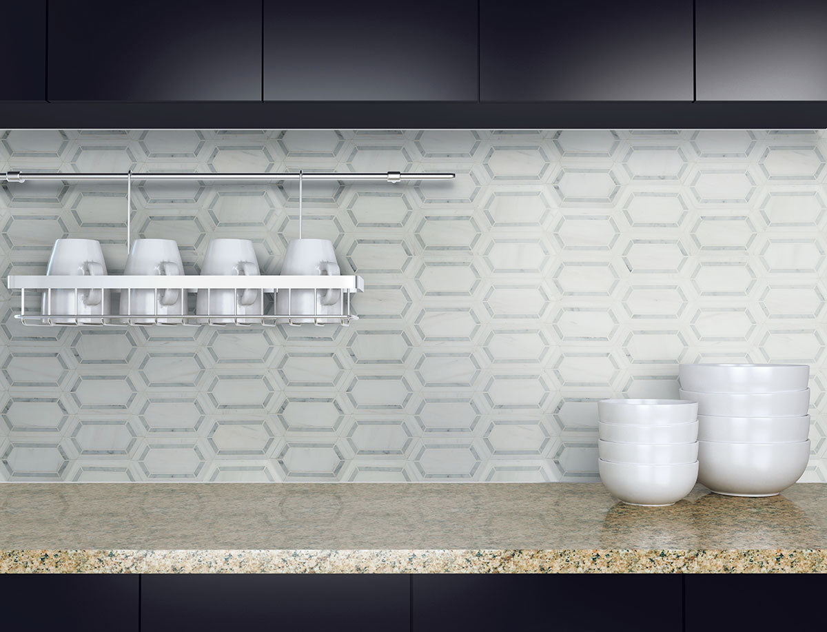 MSI Pavilion Picket Polished Marble mosaic (SMOT-BIANDOL-PAVPK8MM) – MSI room scene