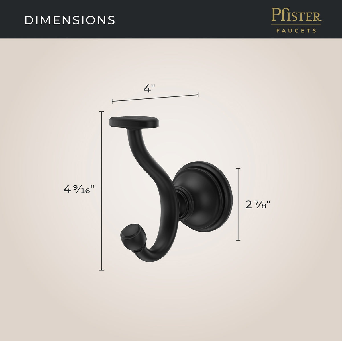 Pfister Tisbury Robe Hook in Spot Defense Matte Black - view 3