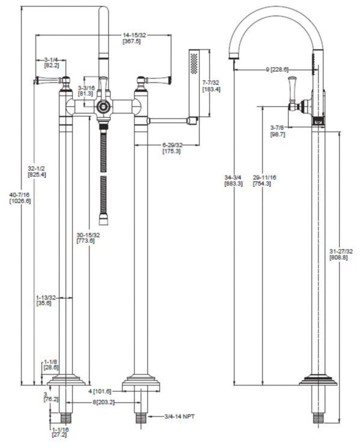 Pfister LG6-1TB - dimensions
