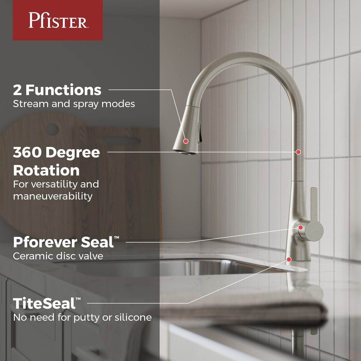 Pfister Pfirst Modern 1-Handle Pull-Down Kitchen Faucet in Stainless Steel - view 6
