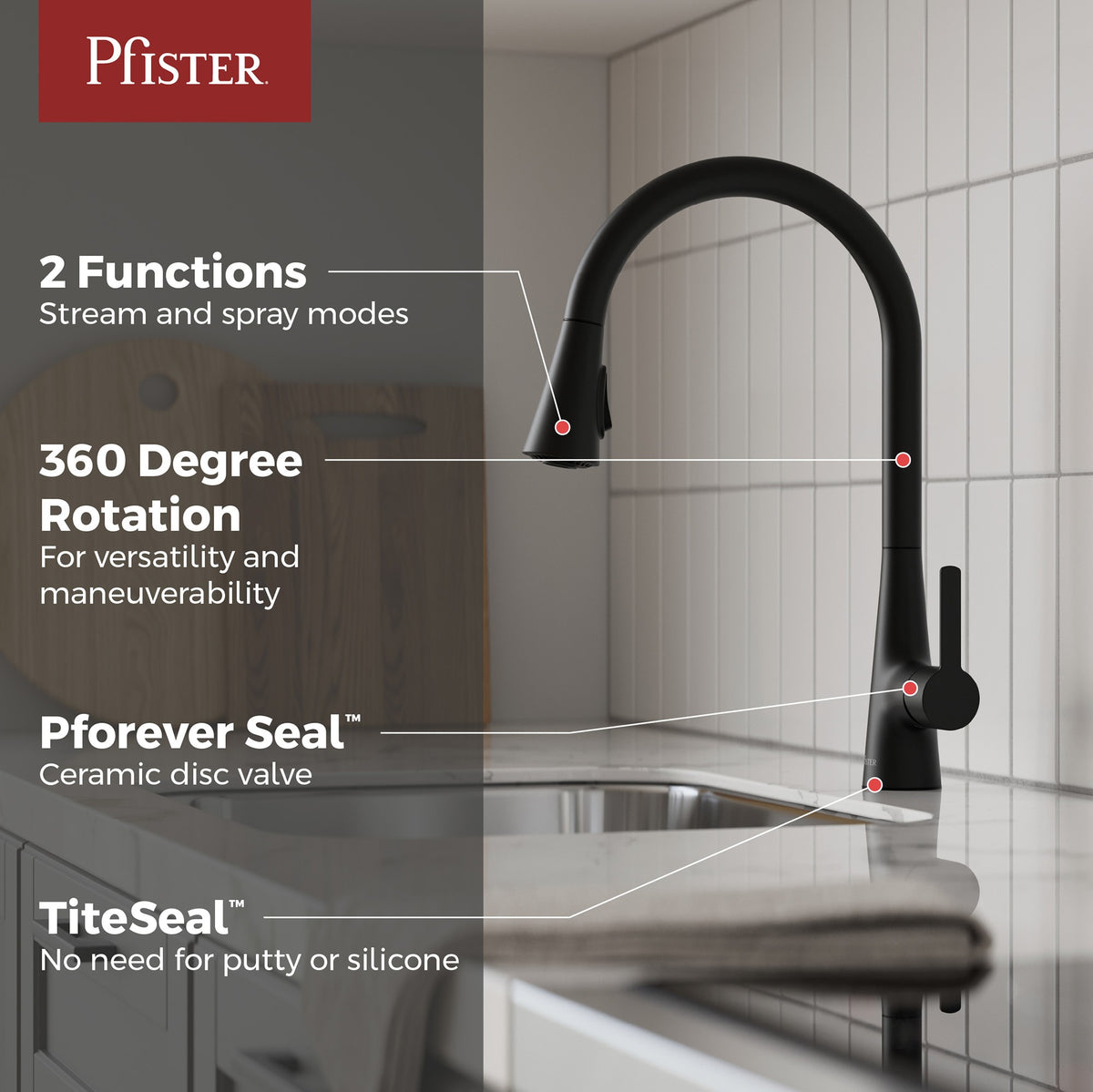 Pfister Pfirst Modern 1-Handle Pull-Down Kitchen Faucet in Spot Defense Matte Black - view 5
