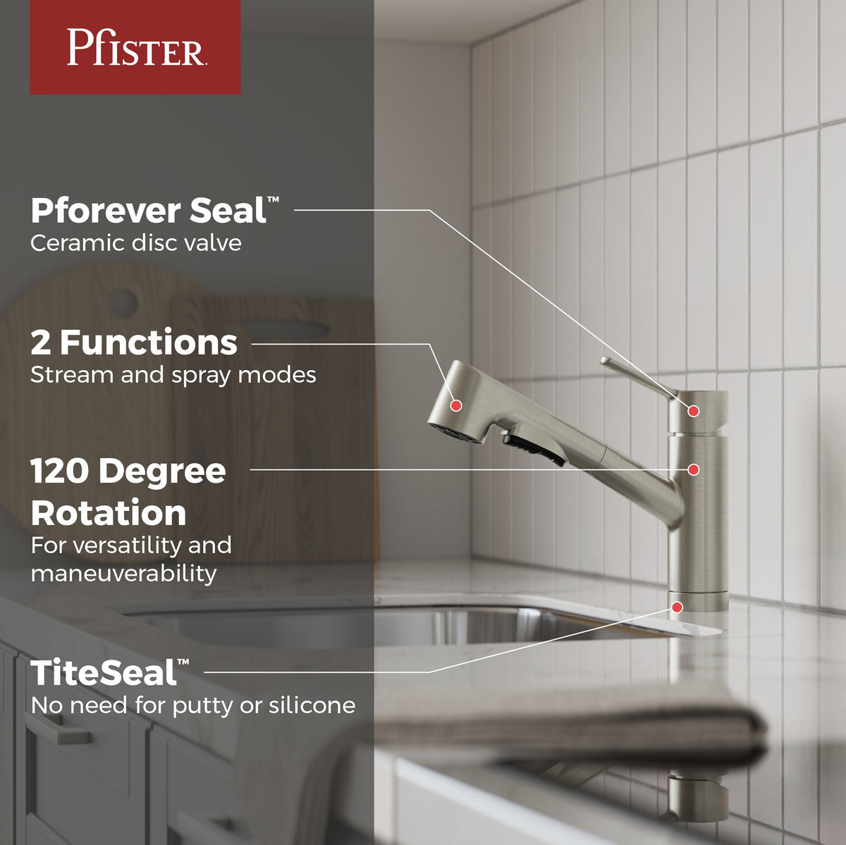 Pfister Pfirst Modern 1-Handle Pull-Out Kitchen Faucet in Stainless Steel - view 6