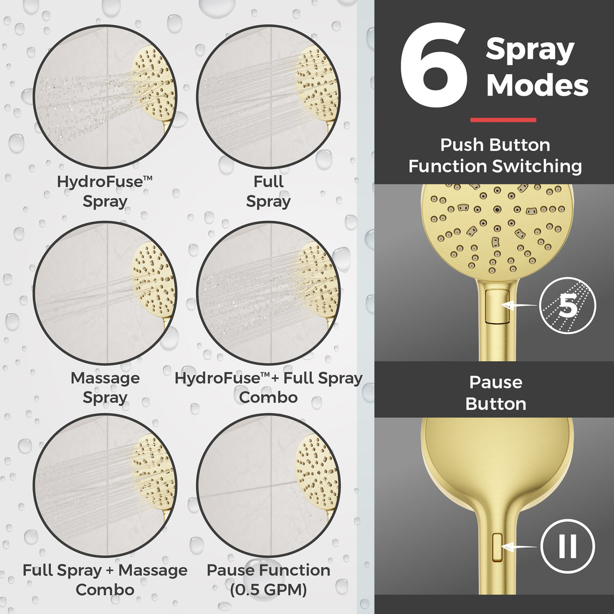 Pfister Modern Round Multi-Function Hand Shower in Brushed Gold - view 5