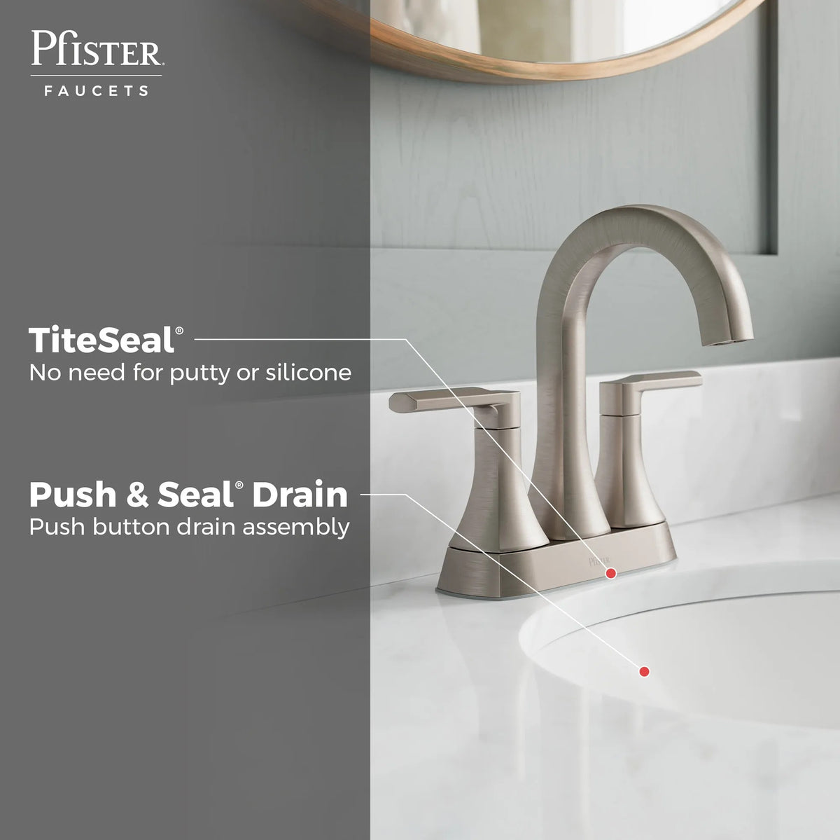 Pfister Vaneri 2-Handle 4" Centerset Bathroom Faucet in Spot Defense Brushed Nickel - view 4