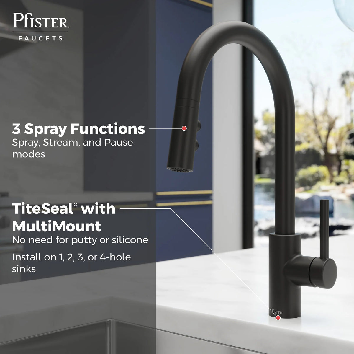 Pfister Stellen 1-Handle Pull-Down Kitchen Faucet in Matte Black - view 11