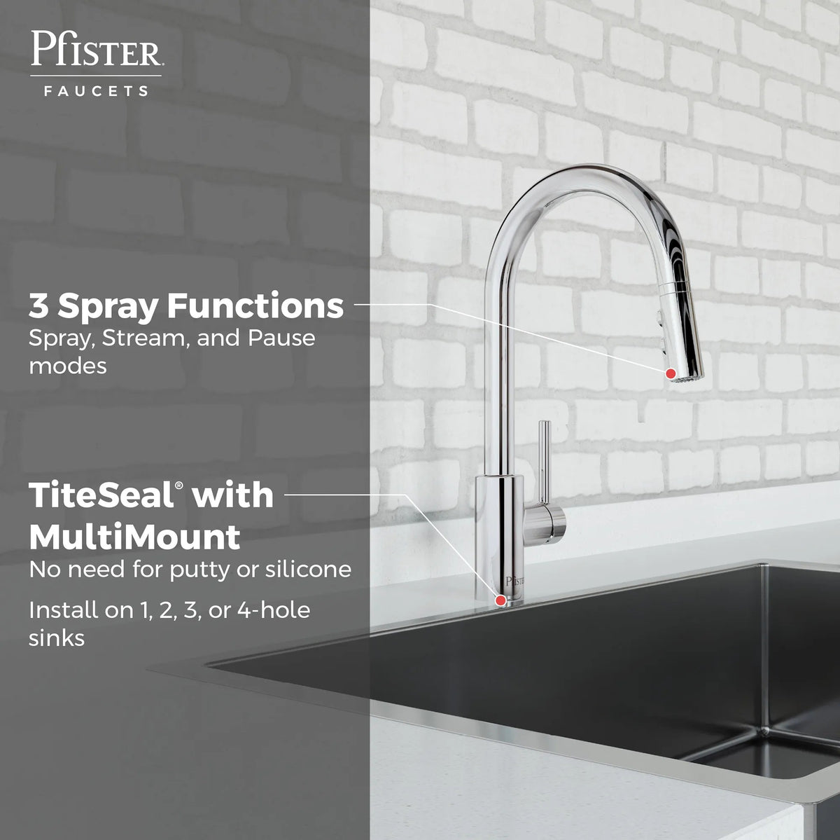Pfister Stellen 1-Handle Pull-Down Kitchen Faucet in Polished Chrome - view 4