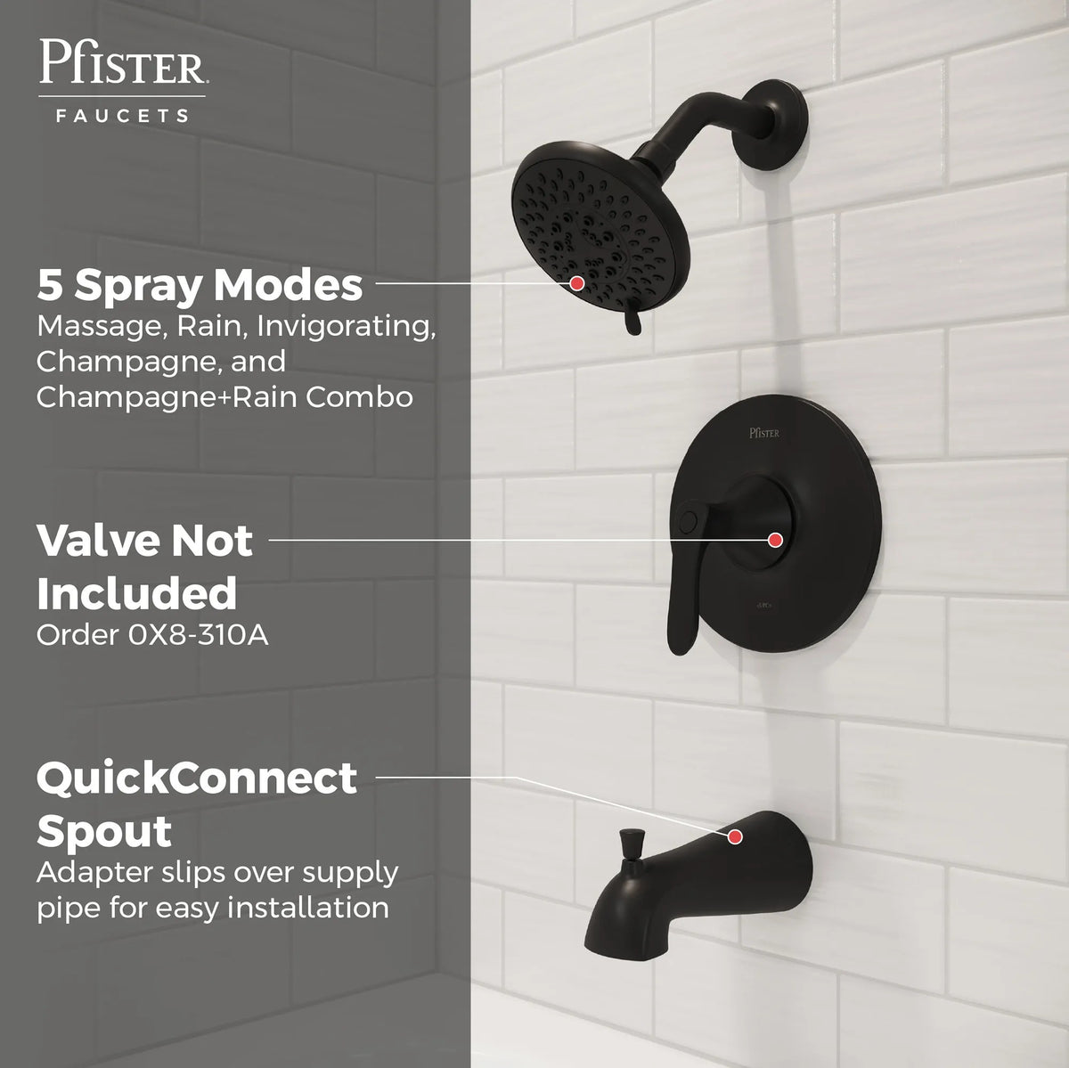 Pfister Weller 1-Handle Tub & Shower Trim Kit in Matte Black - view 8
