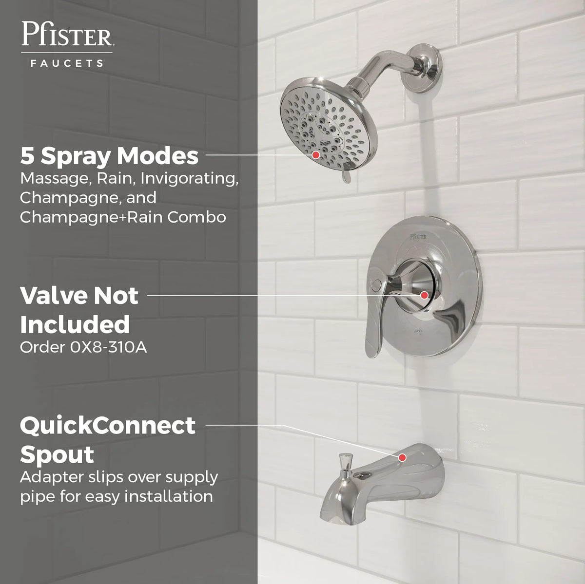 Pfister Weller 1-Handle Tub & Shower Trim Kit in Polished Chrome - view 8