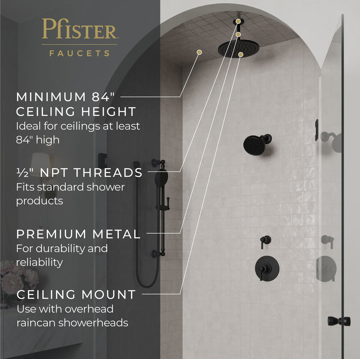 Pfister Universal 6" Ceiling Mount in Matte Black - view 4