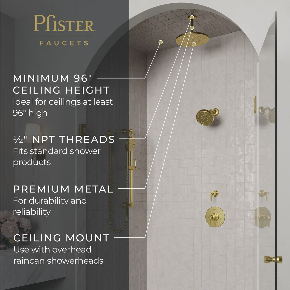 Pfister Universal 12" Ceiling Mount in Brushed Gold - view 4