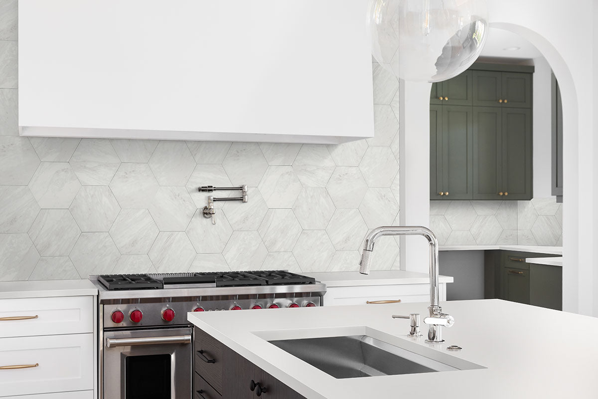 MSI Geoglam Calacatta 11 x 13 Matte Porcelain tile (NGEOCAL11X13) – MSI room scene (kitchen)