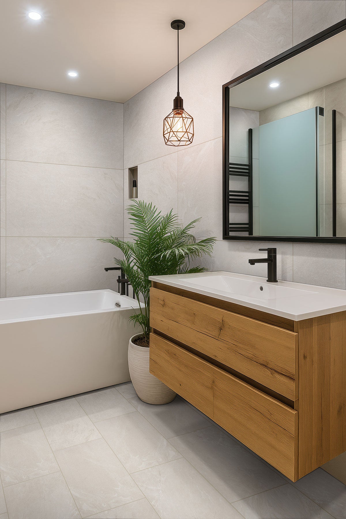 MSI Elbe Alabaster 24 x 48 Lappato Porcelain tile (NELBALA2448L-3D) – MSI room scene (bathroom)