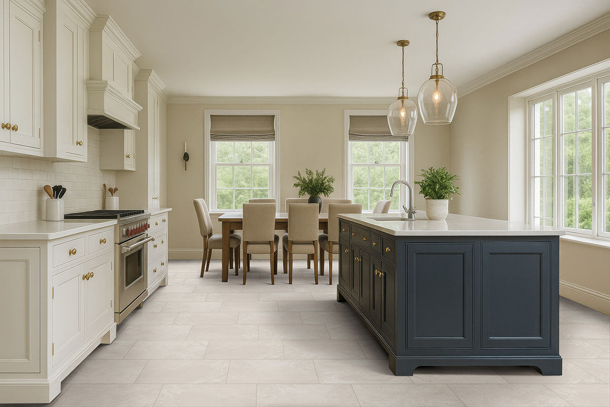 MSI Elbe Alabaster 12 x 24 Lappato Porcelain tile (NELBALA1224L-3D) – MSI room scene (kitchen)