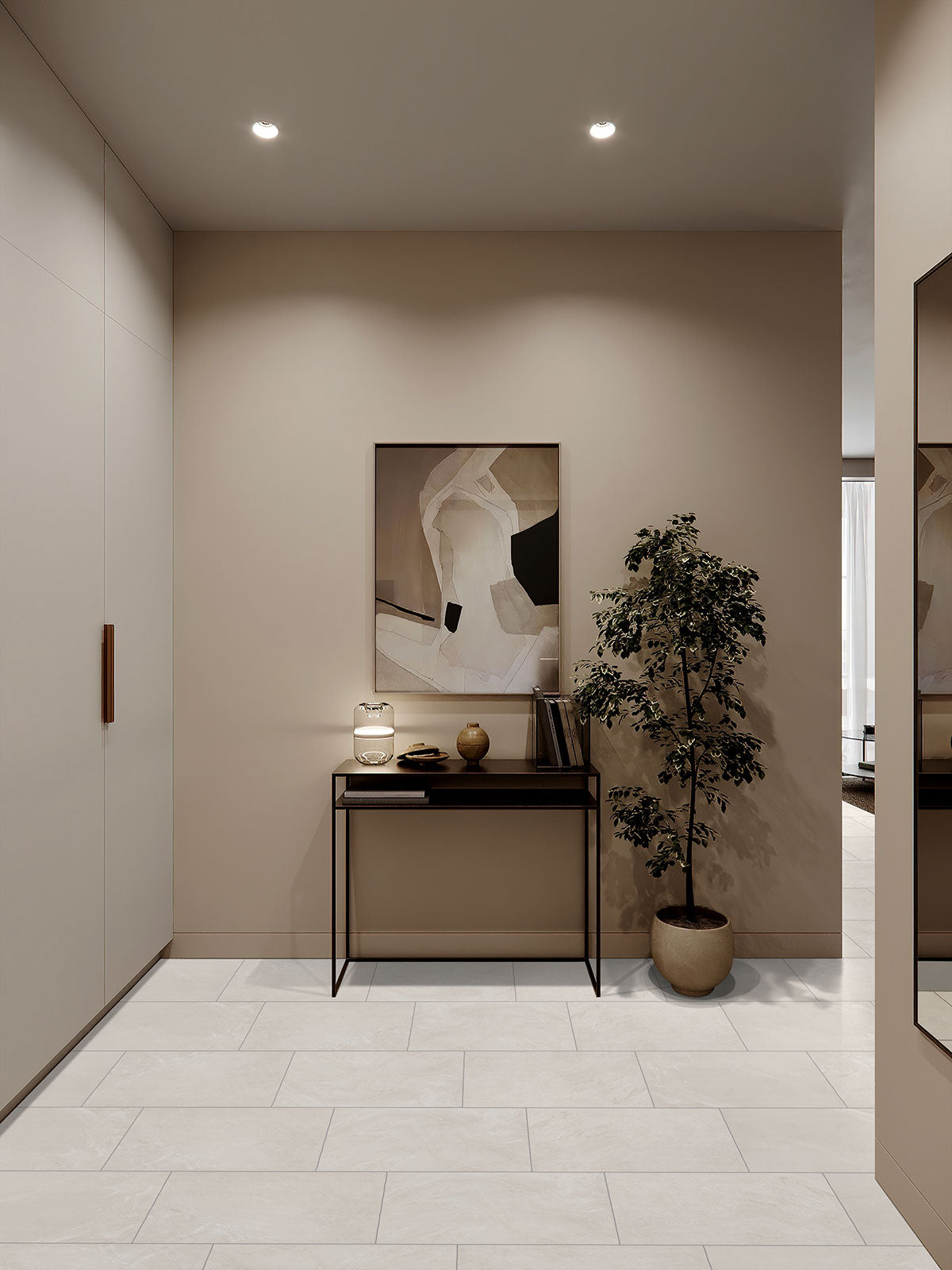 MSI Elbe Alabaster 24 x 48 Lappato Porcelain tile (NELBALA2448L-3D) – MSI room scene (living room)