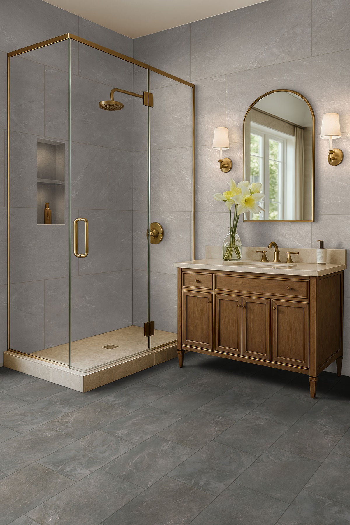 MSI Elbe Ash 24 x 48 Lappato Porcelain tile (NELBASH2448L-3D) – MSI room scene (bathroom)