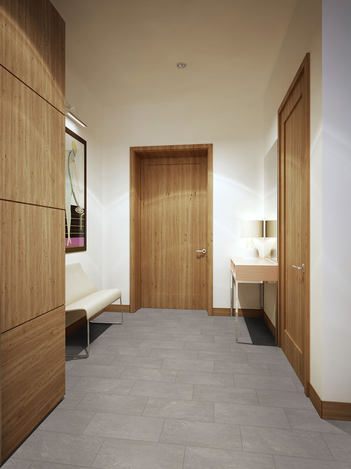 MSI Elbe Ash 2 x 2 Lappato Porcelain mosaic (NELBASH2X2L-3D) – MSI room scene (entryway)