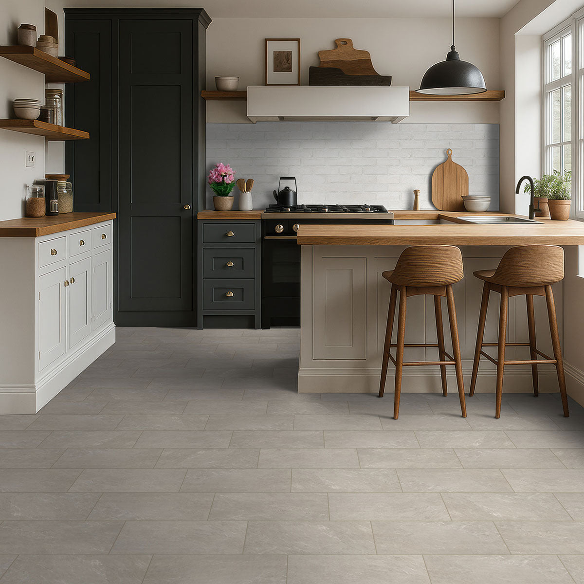 MSI Elbe Ash 2 x 2 Lappato Porcelain mosaic (NELBASH2X2L-3D) – MSI room scene (kitchen)