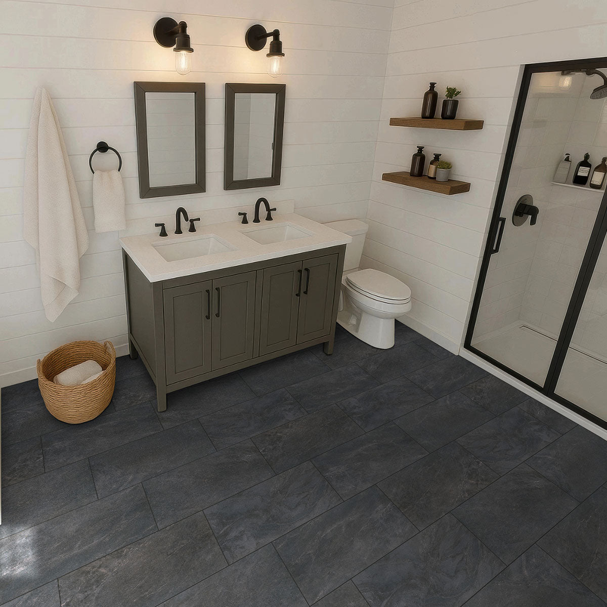 MSI Elbe Obsidian 12 x 24 Lappato Porcelain tile (NELBOBS1224L-3D) – MSI room scene (bathroom)