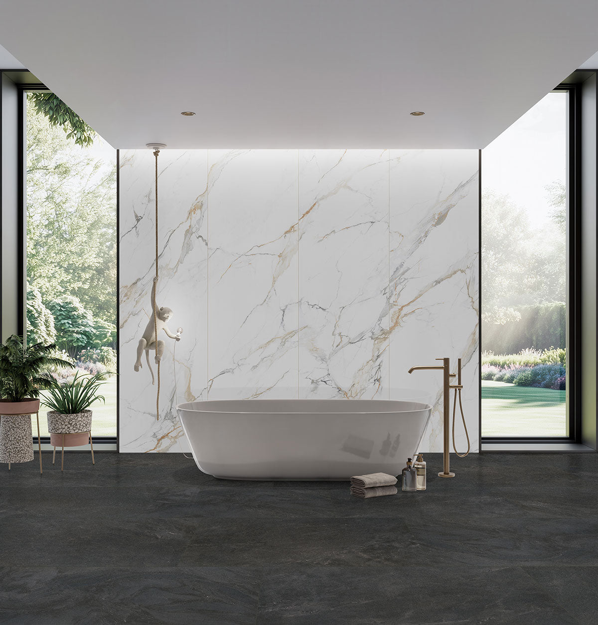 MSI Elbe Obsidian 12 x 24 Lappato Porcelain tile (NELBOBS1224L-3D) – MSI room scene (bathroom)