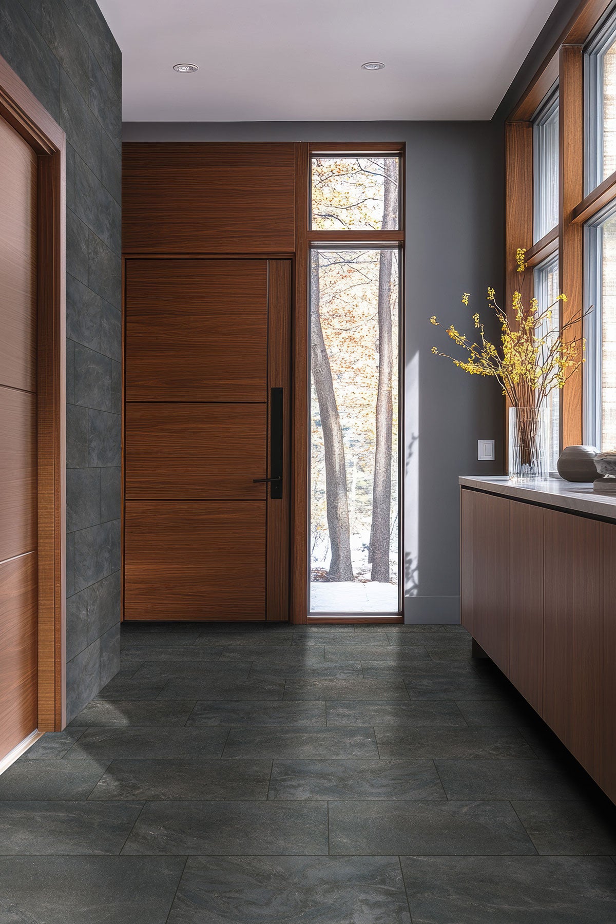 MSI Elbe Obsidian 24 x 48 Lappato Porcelain tile (NELBOBS2448L-3D) – MSI room scene (entryway)