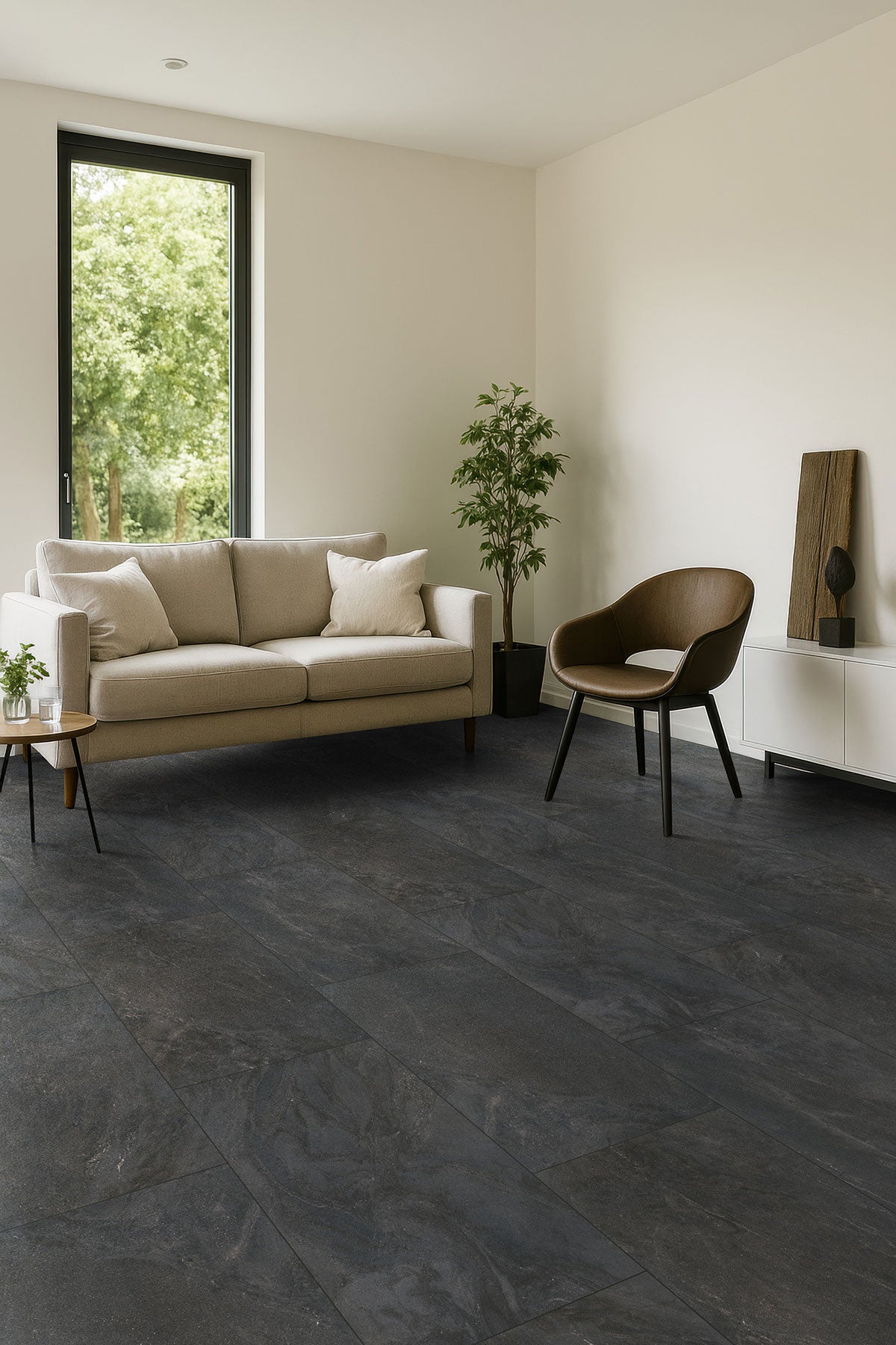 MSI Elbe Obsidian 2 x 2 Lappato Porcelain mosaic (NELBOBS2X2L-3D) – MSI room scene (living room)