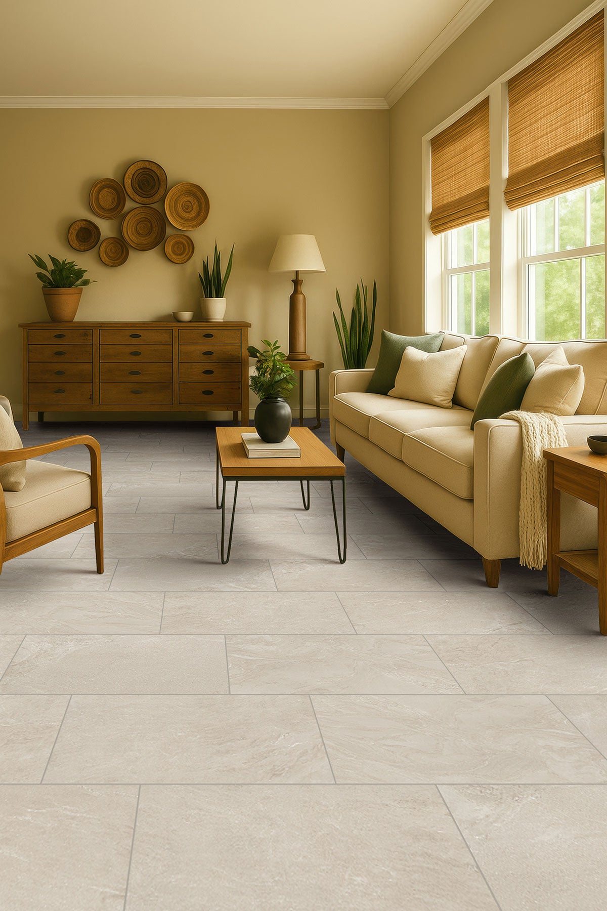 MSI Elbe Sand 24 x 48 Lappato Porcelain tile (NELBSAN2448L-3D) – MSI room scene (living room)