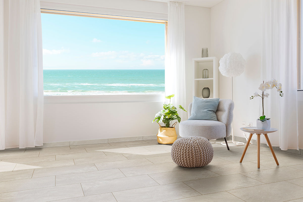 MSI Elbe Sand 3 x 24 Lappato Porcelain trim (NELBSAN3X24BNL-3D) – MSI room scene (living room)