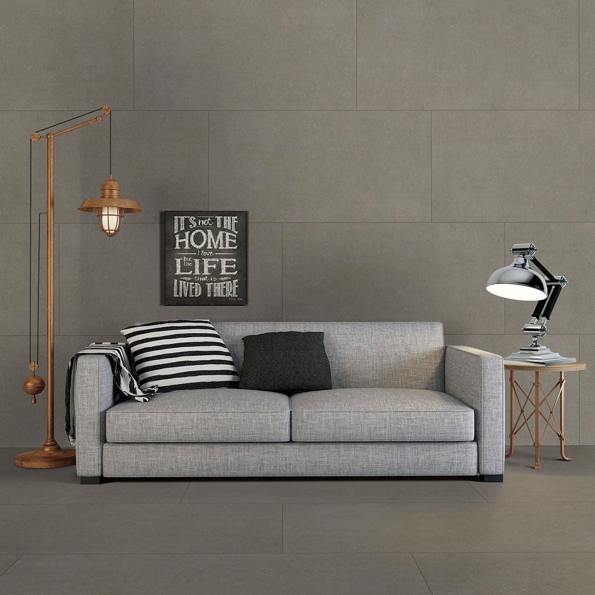 MSI Dimensions Gris 24 x 24 Matte Porcelain tile (NDIMGRI2424) – MSI room scene (living room)