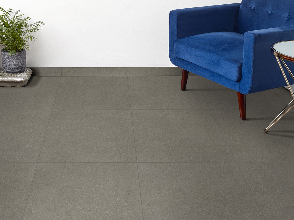 MSI Dimensions Gris 24 x 24 Matte Porcelain tile (NDIMGRI2424) – MSI room scene (living room)