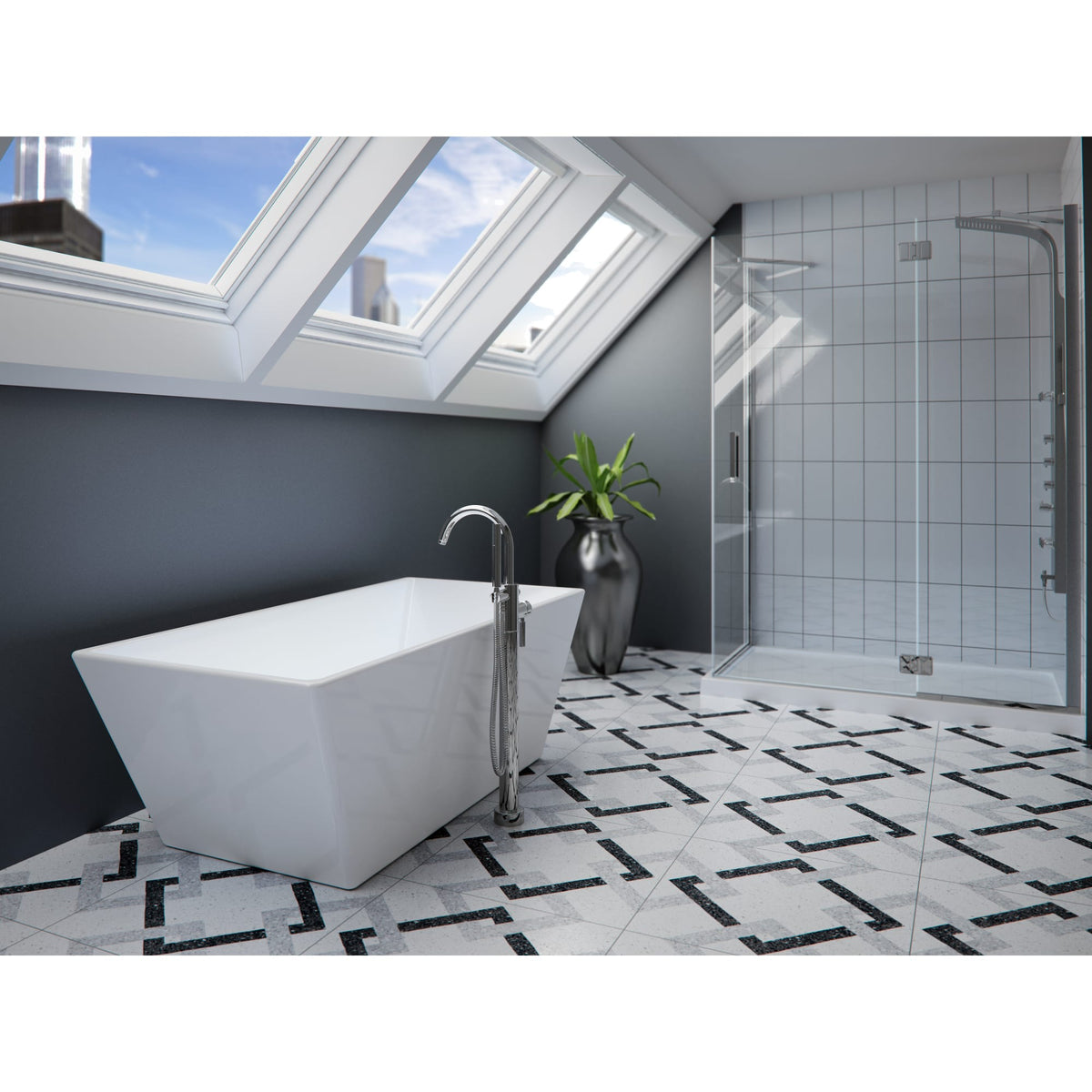 Neptune Prague F1 3266 AFR Acrylic Freestanding Center Drain Bathtub in White